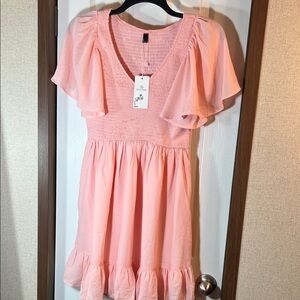 Chic Light Pink Flutter Sleeve Mini Dress